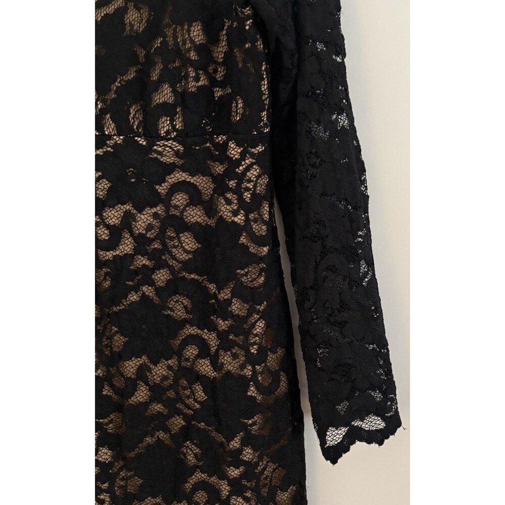 Karen Kane Dress Women's XL Lace V Neck Scallop Hem Solid Black Elegant Mini NWT - Picture 6 of 11